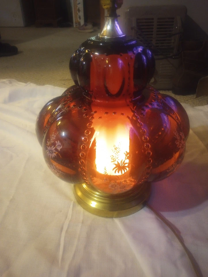 Lámpara Carl Falkenstein 3 Vías MCM Regencia Amatista Doble Burbuja Floral Funciona 1950 Foto 2 de 4