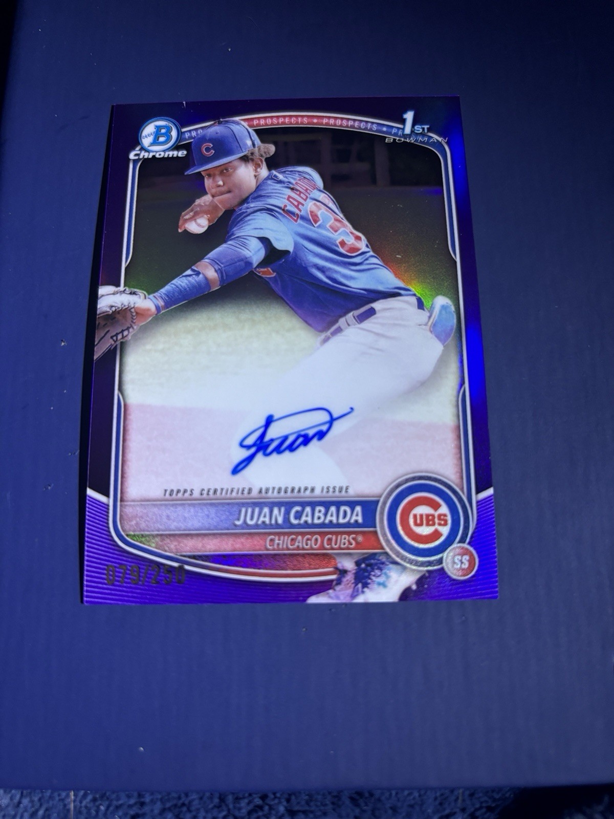 JUAN CABADA 2025 BOWMAN CHROME 1ST PURPLE REFRACTOR AUTO /250