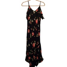 Vintage Y2K Dress 12 Spain Floral Assymetrical Black Red European Vneck Layered