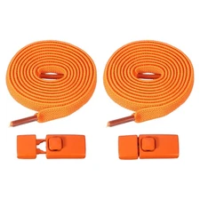 No Tie Shoelaces with 2 Metal Square Buckle Clips, 1Pair & Orange