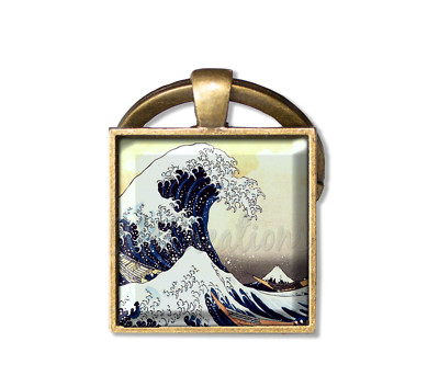 The Great Wave Nautical - Handmade Square KEY RING Keychain Key Fob 25mm