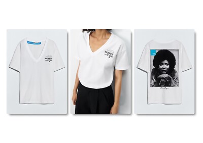 ZARA T-SHIRT SHIRT TOP V-Ausschnitt weiß Women and Icon Gloria Gaynor Gr. M  NEU
