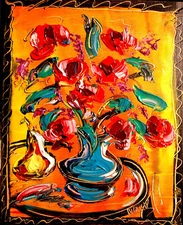 FLOWERS   ABSTRACT  stretched  PAINTING CANVAS ART CONTEMPORARY UArvrgSC