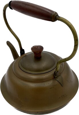 Copper & Brass Teapot Kettle wood handle Made in Holland Beautiful Patina VTG