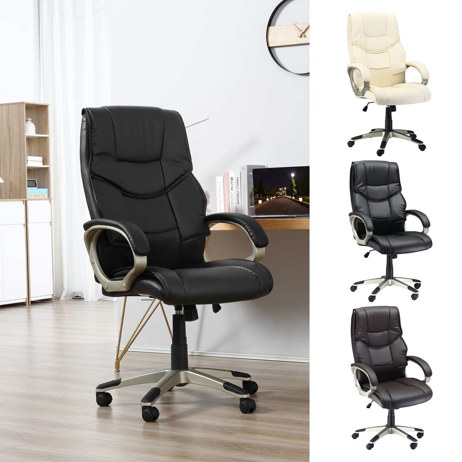 Executive Computer Office Desk Chair High Back Faux Leather Swivel
