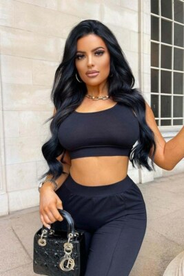 Women Two Piece Outfit Solid Sleeveless Casual Sports T-Shirt Crop Top  Pants Set | eBay