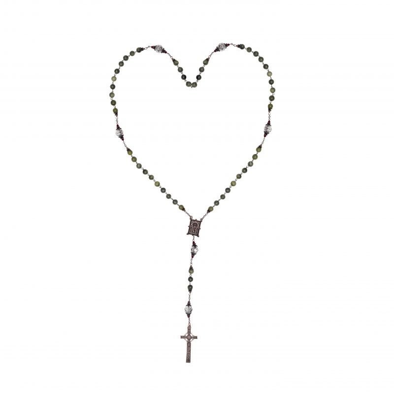 J.C. WALSH & SONS BOOK OF KELLS CONNEMARA MARBLE AND COPPER FINISH ROSARY W71327