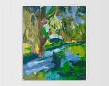 Original Landscape oil painting Abstract Park Trees still life artwork 10 x 12