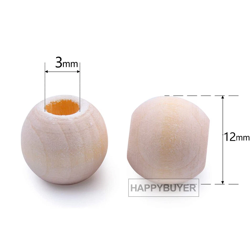 225X Round 12mm Macrame Wood Beads 3mm Hole Natural Unpainted Wooden Bead - image 4 of 4