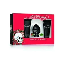 Ed Hardy Skulls & Roses 2.5oz EDT Spray + 3oz A/S Balm + 3oz Body Wash 3Pc Set