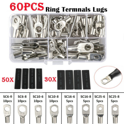 140Pcs Copper Lugs Ring Terminals Bare Battery Welding Crimp Wire Connectors Kit