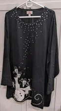 Quacker Factory 3XL Black Embroidered Sequins Holiday Snowman Tunic Knit Sweater