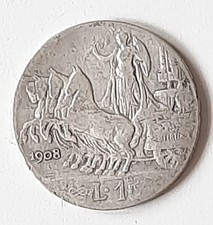 1908 REGNO D'ITALIA 1 LIRA QUADRIGA VELOCE Argento Vittorio Ema III Rara "R" SPL