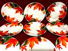 Royal Norfolk Fall Autumn Leaves Set Of 9 Dinner Plates 10 1/2"