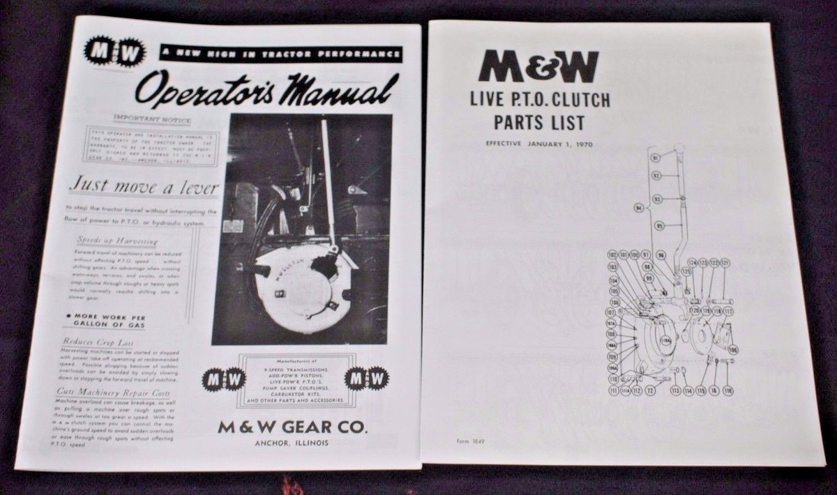 M&W Hand Clutch Live PTO Pow'r IH Farmall M MD MV MVD Owners Parts