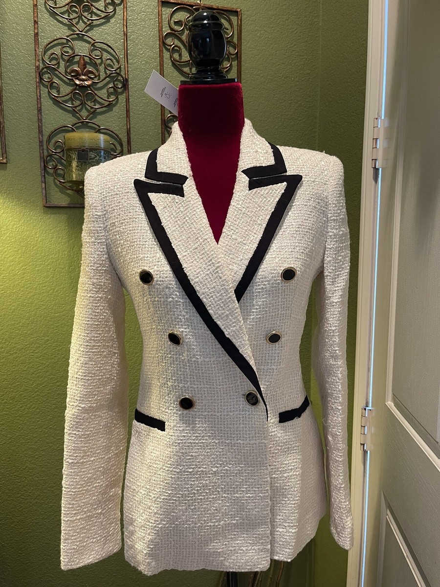 100% Authentic ZARA White Structured Blazer With Contrasting 