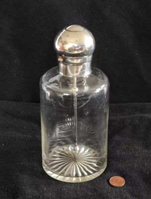 Sehr alter engl. Parfüm Flakon Glas 925 Silber London 1876 gepunzt 16,5 cm RAR