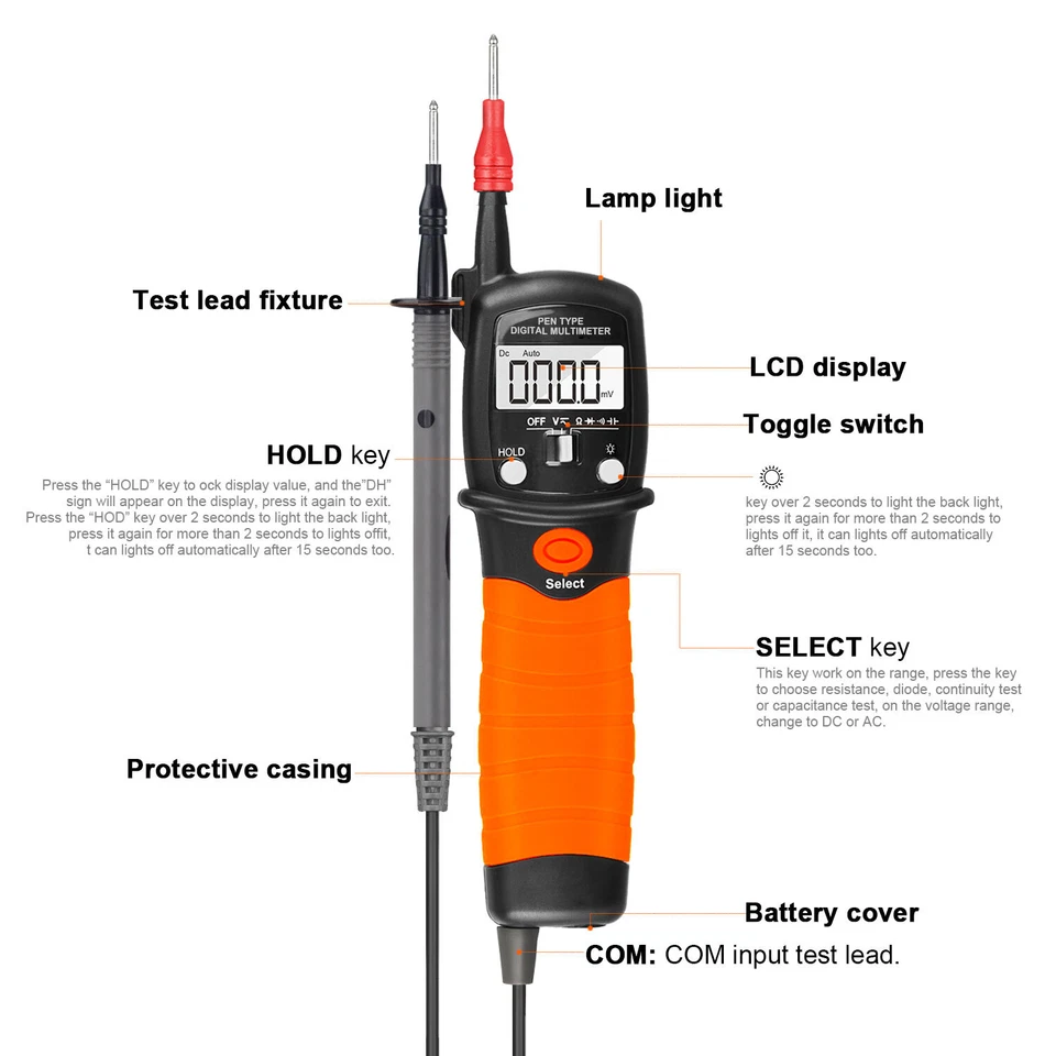 Handheld Multimeter Digital Stift AC DC 600V Stromspannung Durchgangsprüfer 60MΩ - Bild 4 von 4