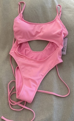 Traje de baño para mujer Wild Fable envolvente recortado extra descarado de una pieza rosa S nuevo con etiquetas - Imagen 3 de 7