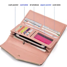 Envelope Leather Wallet for Women Slim Designer Trifold Lady Credit Card Holders