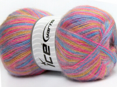4-Skein Lot Angora Supreme Color Yarn 4x100g/550m Fine Gold Blue Pink