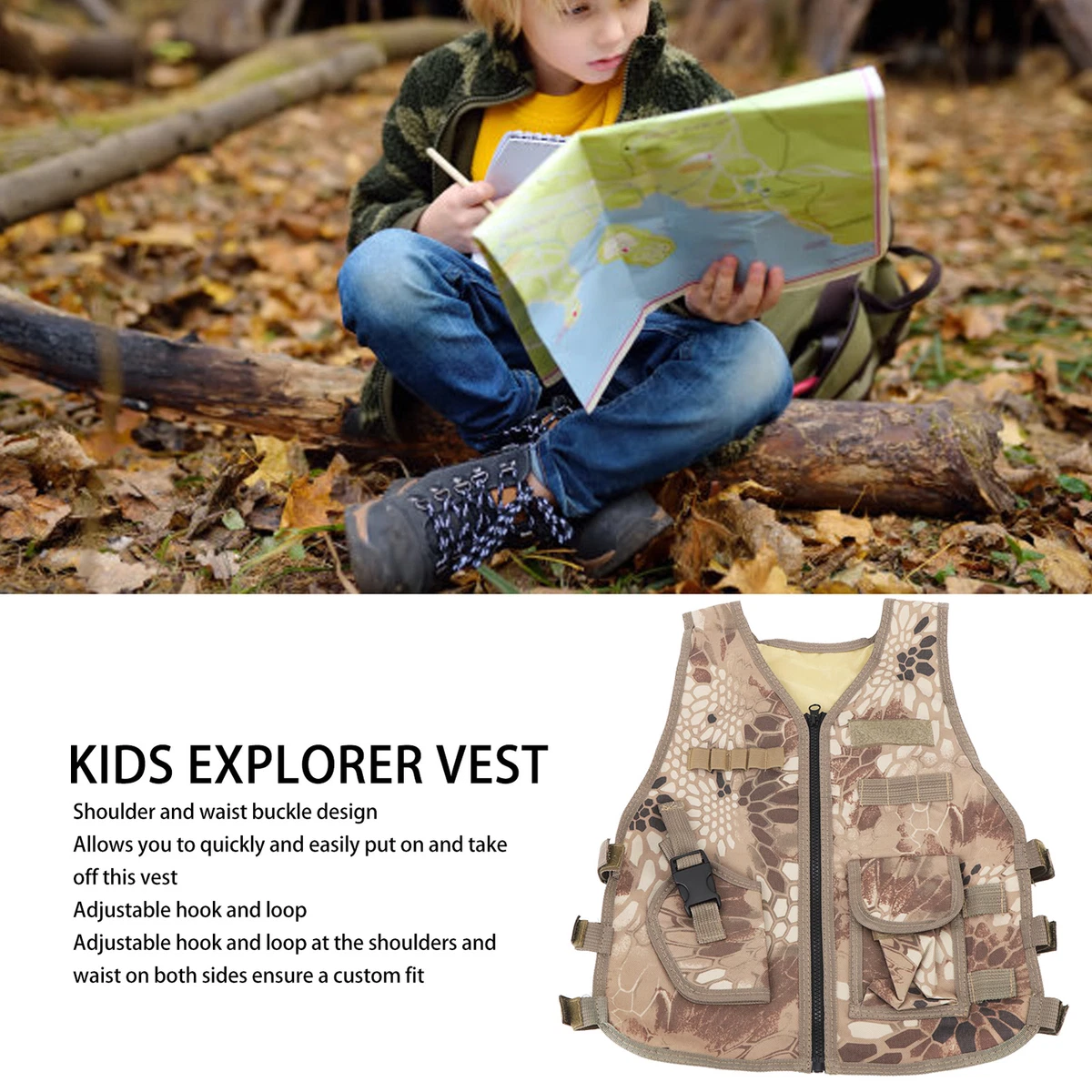 Brown Kids Outdoor Vest Costume Children Vest Dress Role Play Trainin REL
