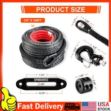 26500lbs 100ft Functional Synthetic Winch Rope Winch Line Cablerope Whook Steel