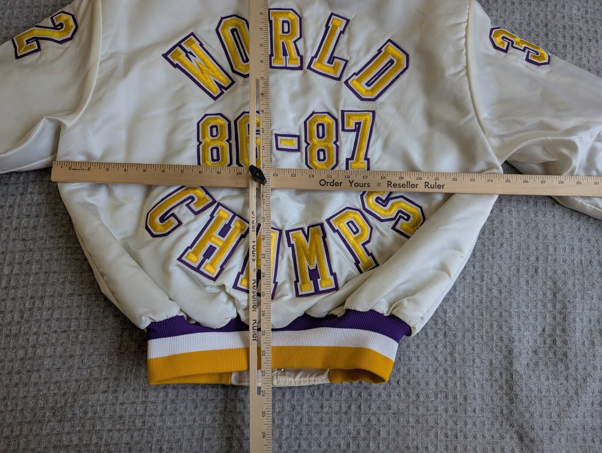 Lakers ジャケット ホワイト ブルー ともきん Vintage Los Angeles Lakers Satin Jacket Men Large White 86