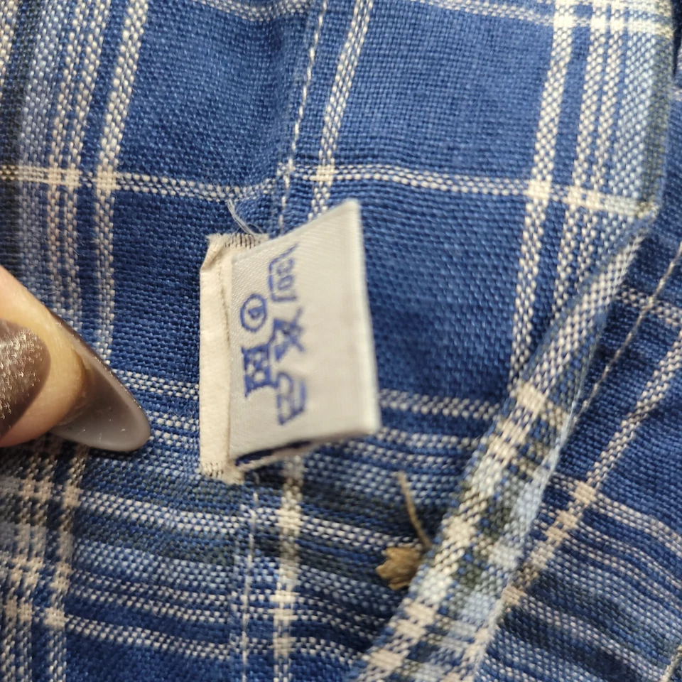 Barbour Button Up Shirt Mens XL Blue Flannel Plaid Linen Casual Button Down - Image 4 of 4