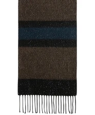 Steve Madden Muffler Scarf Lurex Striped Navy Black Shimmer Fringe Italy NWT