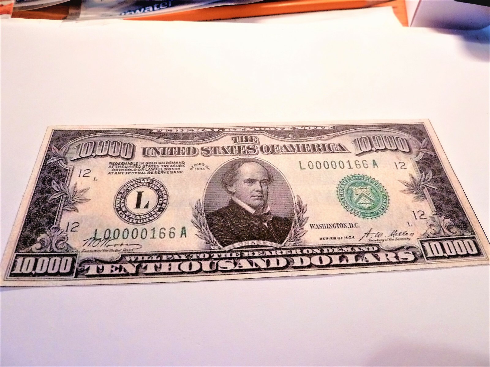 ONE SIDED $10,000 US  BANKNOTE  1934  for display only