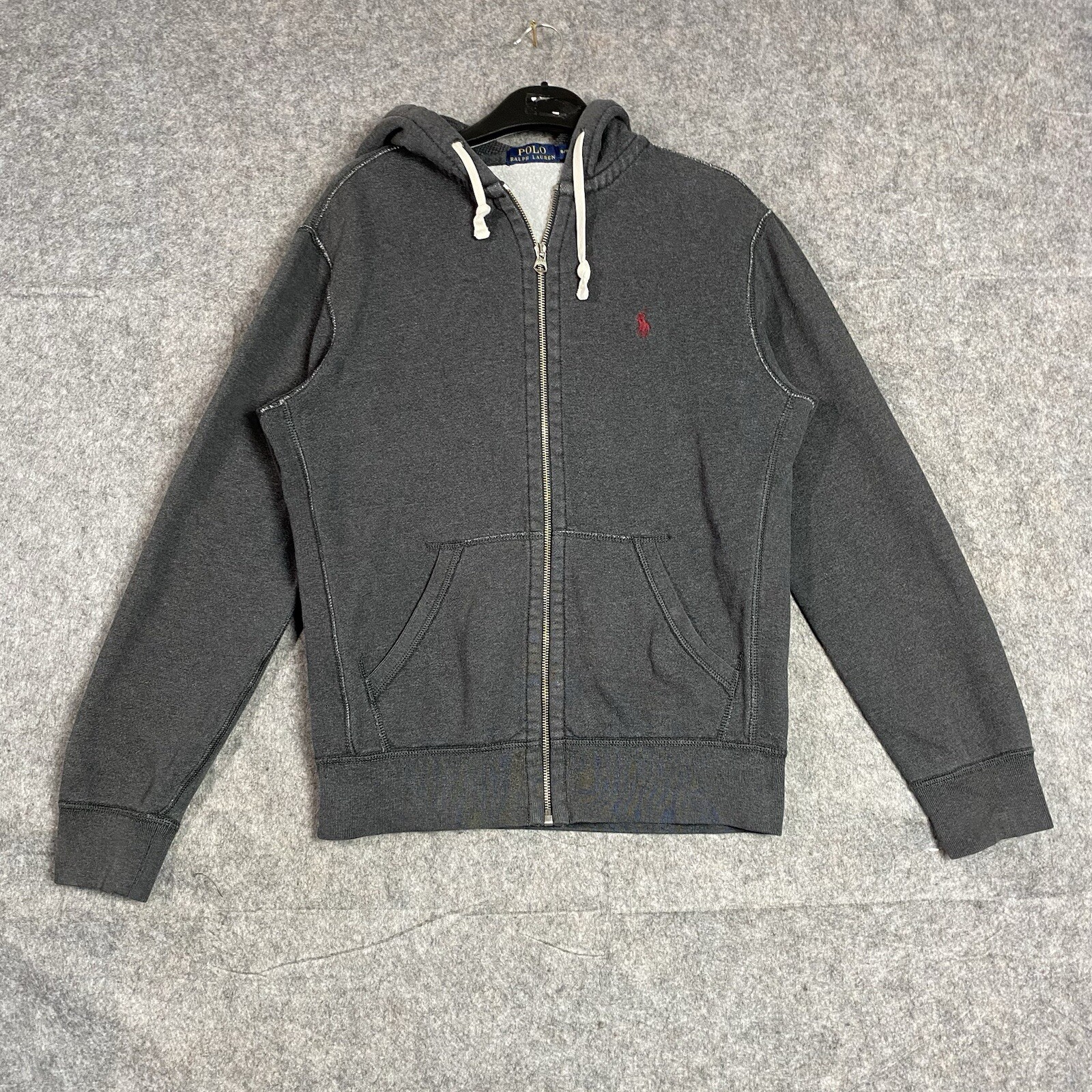 Polo Ralph Lauren Felpa con Cappuccio Uomo S Grigio Full Zip Up Giacca Rosso Pony Bella Qualità
