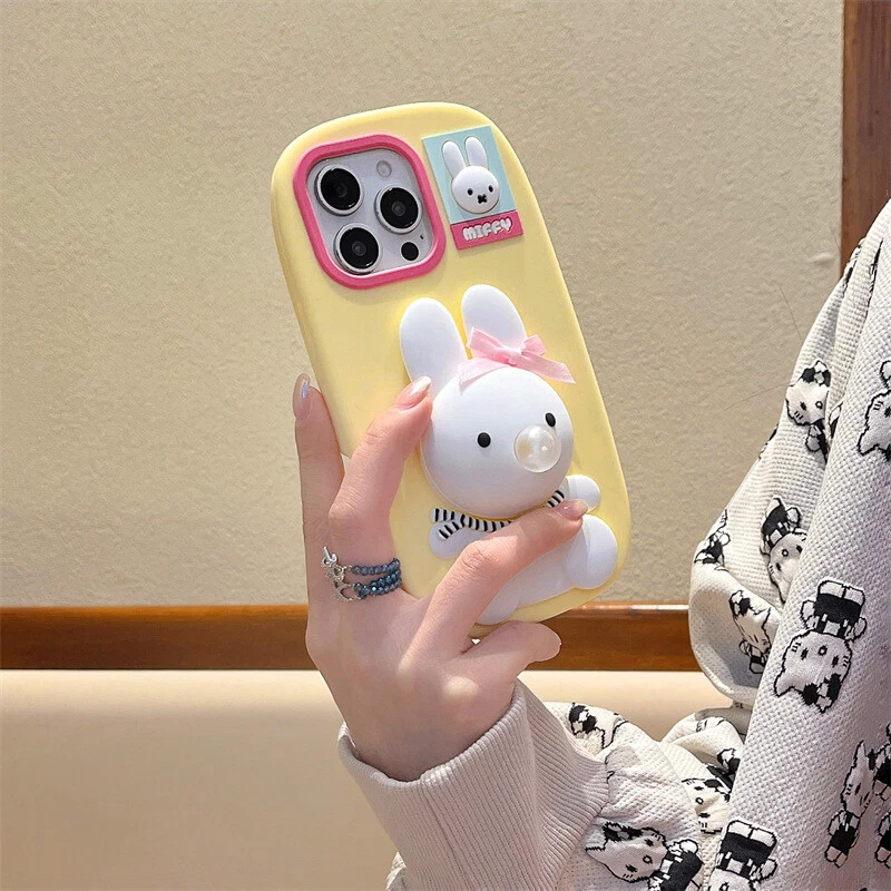 For iPhone 16 15 14 13 Pro Max 3D Bubble-blowing Miffy Bunny Silicone Phone Case - Image 3 of 4