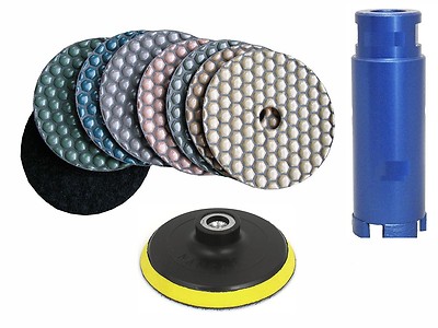 6'' Diamond DRY Polishing Pad 16 + 1 3/8'' granite concrete Core Bit sink hole cut