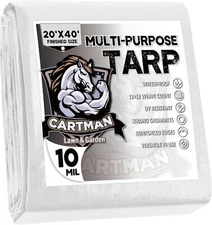CARTMAN Finished Size 20v40 Feet 10 Mil White Heavy Duty Poly Tarp