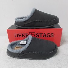 Size 4 Youth Unisex Deer Stags Lil Nordic Charcoal Grey Indoor/Outdoor Slippers