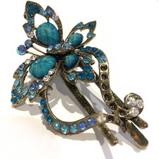 Vintage Rhinestones Blooming Butterfly Filigree Hair Claw Clip 3.5 In Beautiful