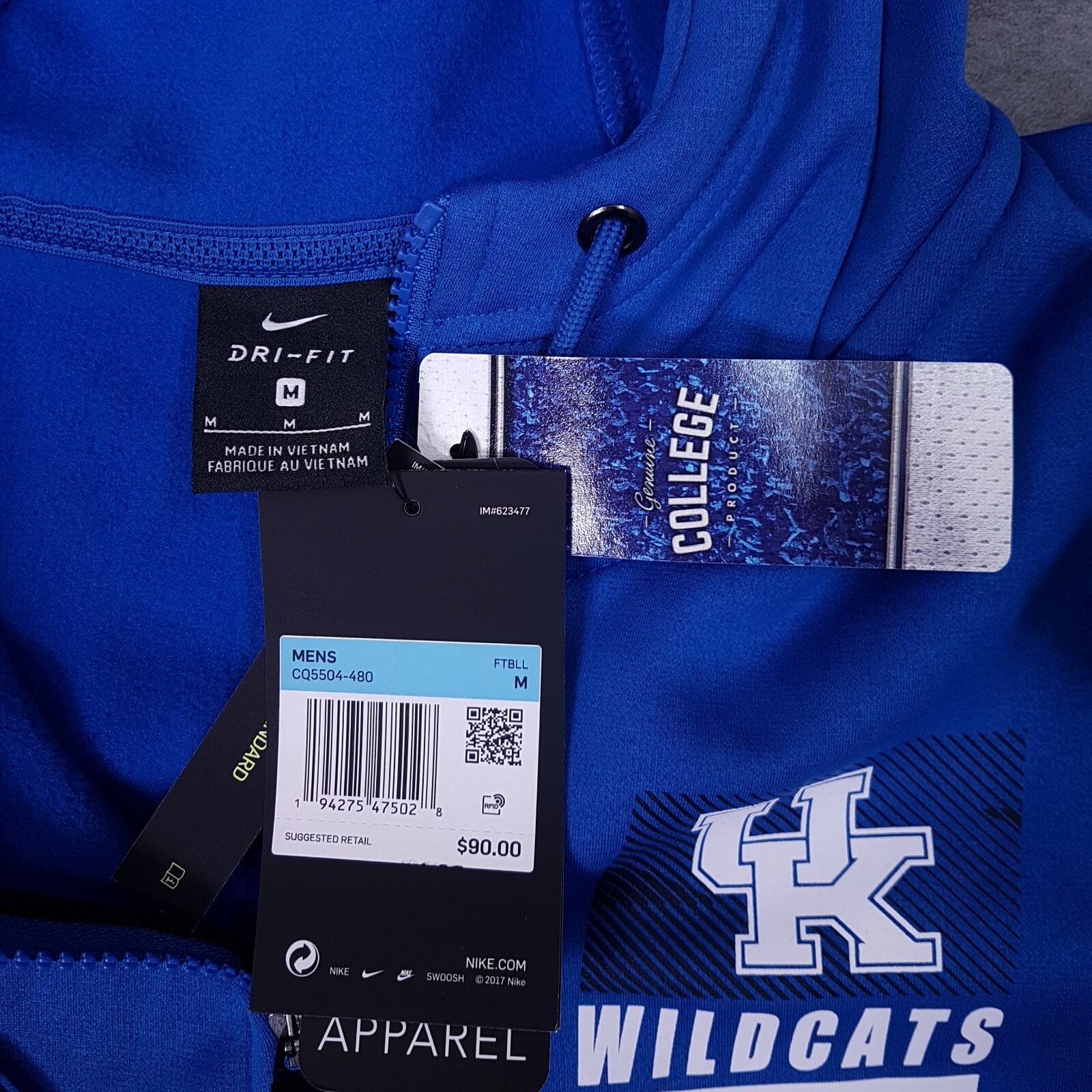 NIKE Kentucky Wildcats On-Field Full Zip Therma Hoodie Mens Size MEDIUM Blue thumbnail 4