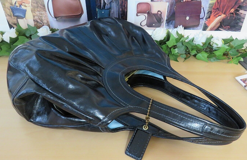 Stylish! COACH Large BLACK PLEATED LEATHER ERGO Kiss Lock BAG PURSE SATCHEL TOTE - Picture 4 of 10