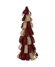 Glitzhome 16.93"H Plaid Burlap Table Tree. NEW