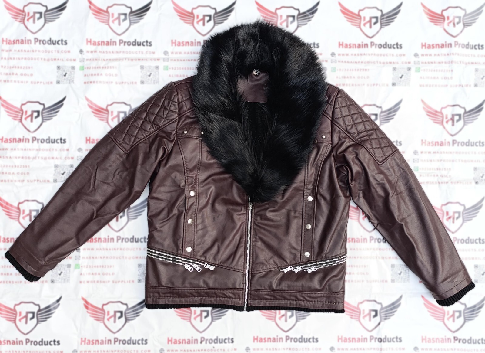 ALTRA Giacca uomo vera pelle punk rivetto moto ecopelliccia colletto fodera pile