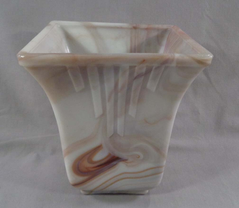 Vintage Westite Akro Agate Caramel Slag Glass Square Vase