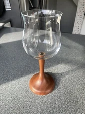 Wood Stem Wine Glasses, Bohemia Crystalite Set Of 6, 8-3/4” Tall, New Never Used