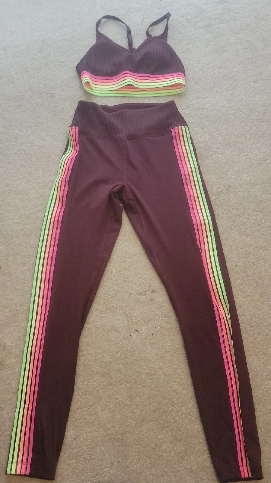 victoria-secret-vs workout set colorful stripe sports bra leggings