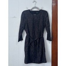 Armani Exchange Womens Black Metallic Speckled Long Sleeve Belted Shift Dress 8
