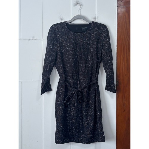 Armani Exchange, Armani Exchange Womens Black Metallic Speckled Long Sleeve Belted Shift Dress 8