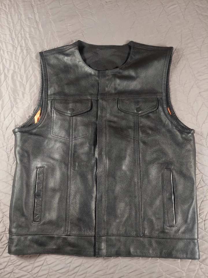 Milwaukee Leather Vest Mens Large LKM3720 Club Style Harley Concealed Pockets - Image 2 of 4