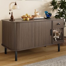 37.4" Cat Litter Box Enclosure with Sliding Door Modern Indoor Cat House Brown