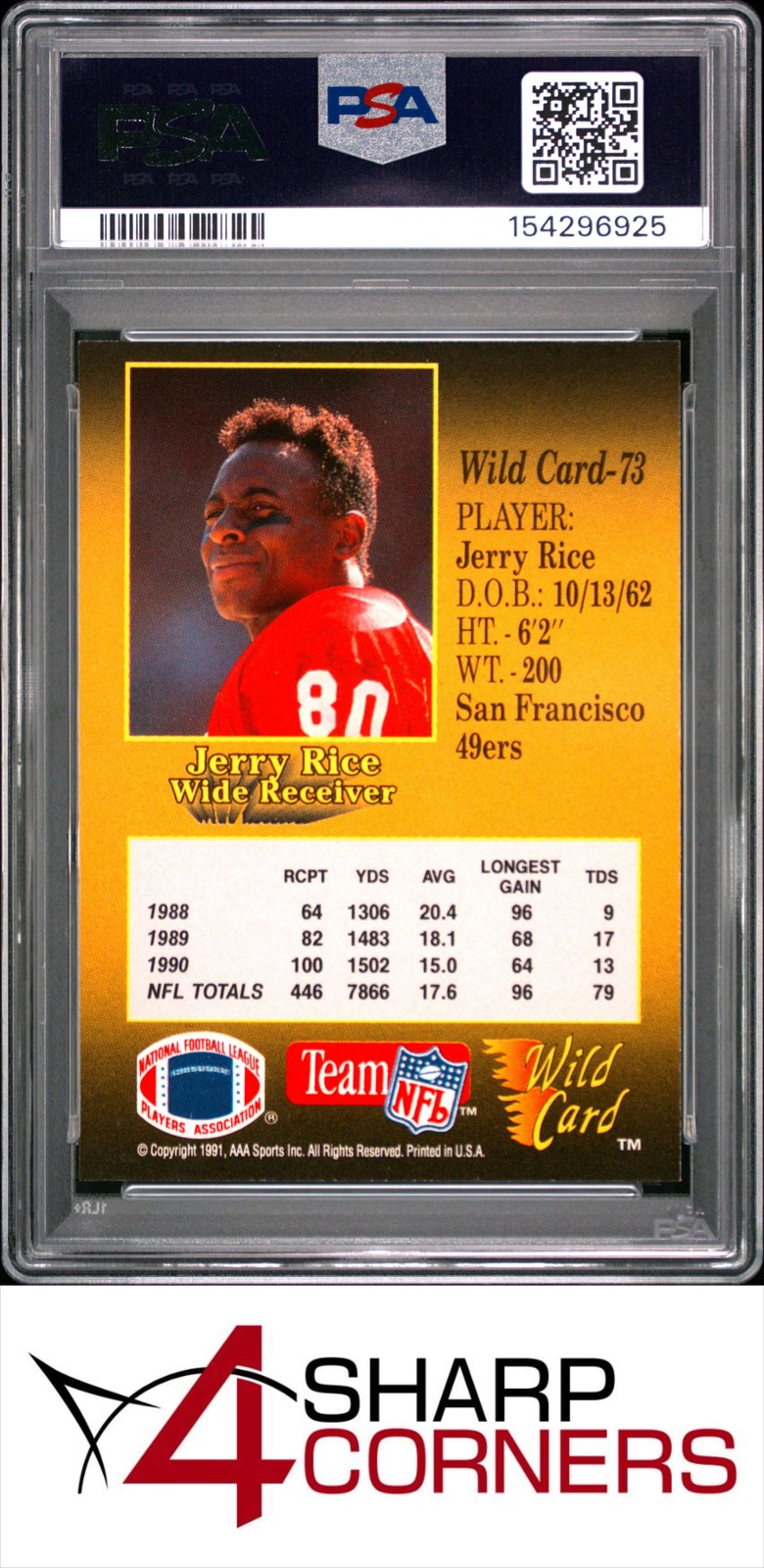 1991 WILD CARD #73 JERRY RICE 49ERS HOF PSA 10 view 2