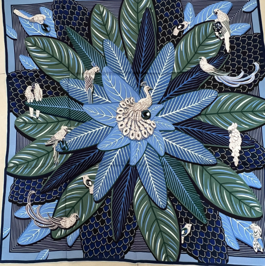 Pure 23 Momme Silk Shawl Neckerchief Scarf 2 face leaf Print 43'' Bandanna wrap